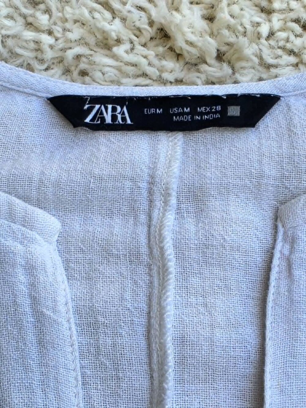 Zara Ivory Embroidered Boho Blouse Olive Green Peasant Top Flowy Sleeve Medium - Picture 11 of 12